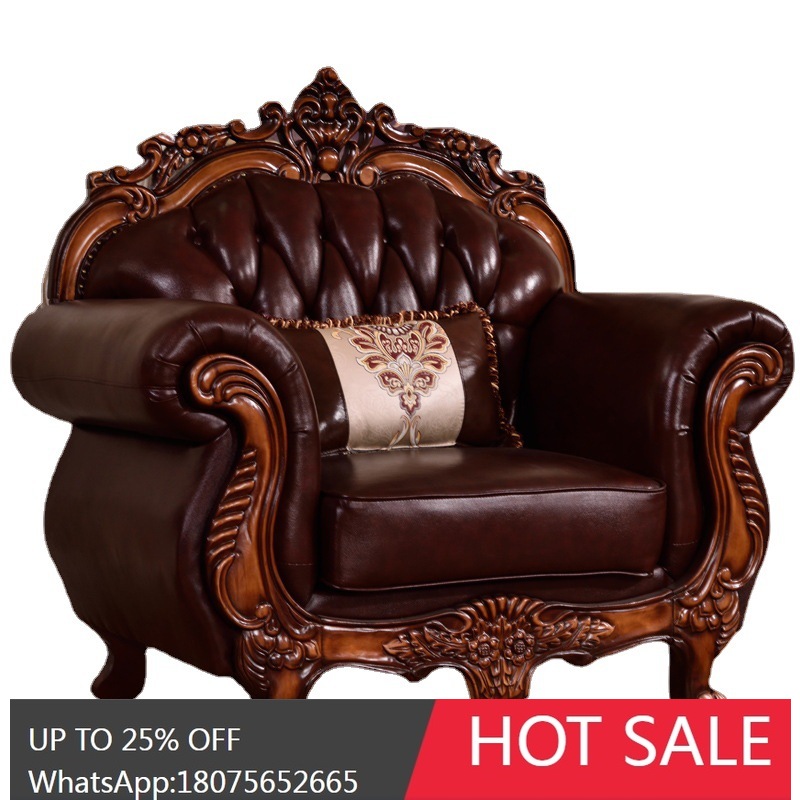 Sofas - HLZ European-style Solid Wood Leather Sofa