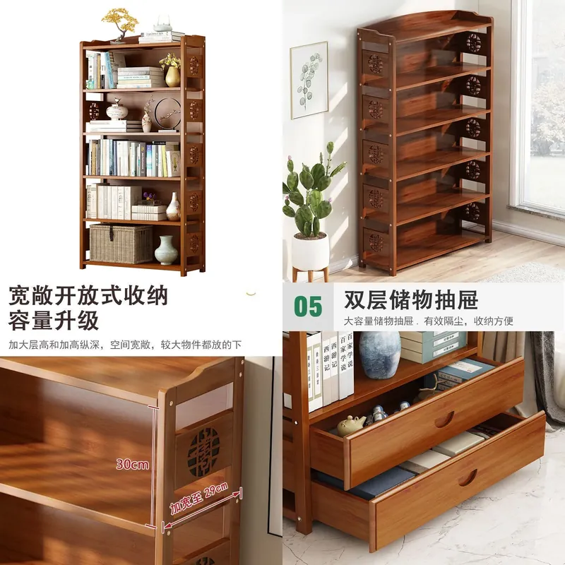 Bedroom Furniture - Solid Wood Bookshelf Simple Storage Rack
