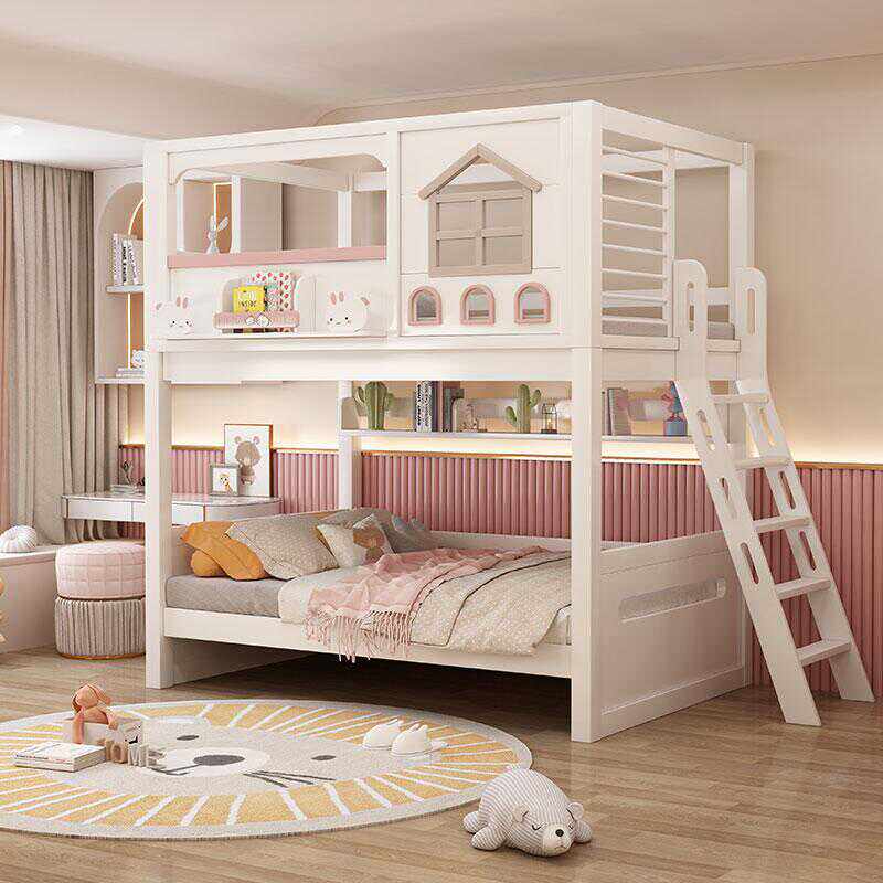 Bunk Bed With Stairs And Slide - Modern Pink Solid Wood Kids Bunk